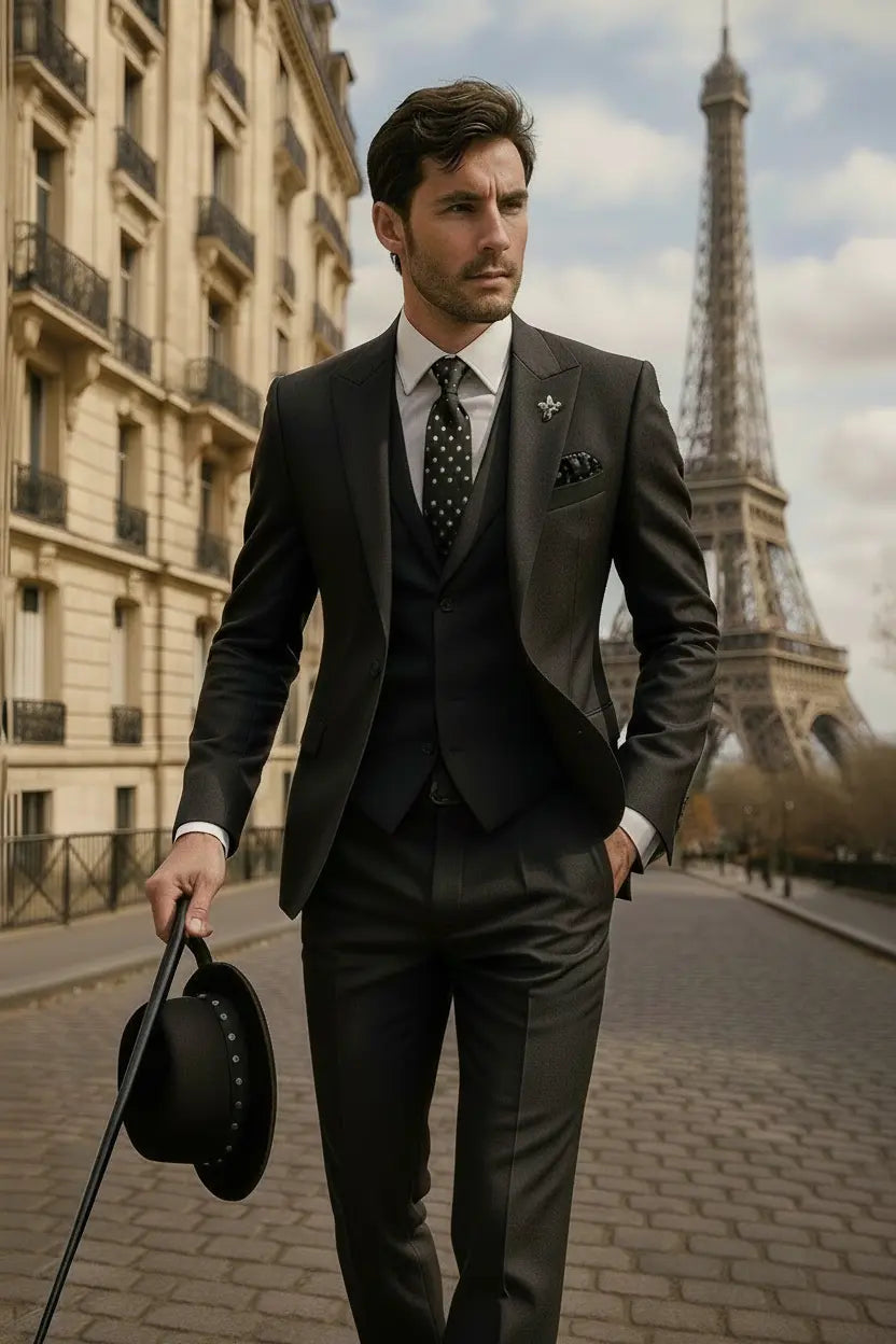 Three Piece Slim Fit Suit Set Men Woven Fabric Waistcoat Tailored Jacket Formal