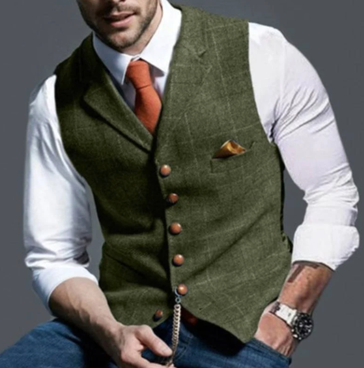 Men's Tailored Vest Shawl Lapel Button-Front Waistcoat with Chest Pocket