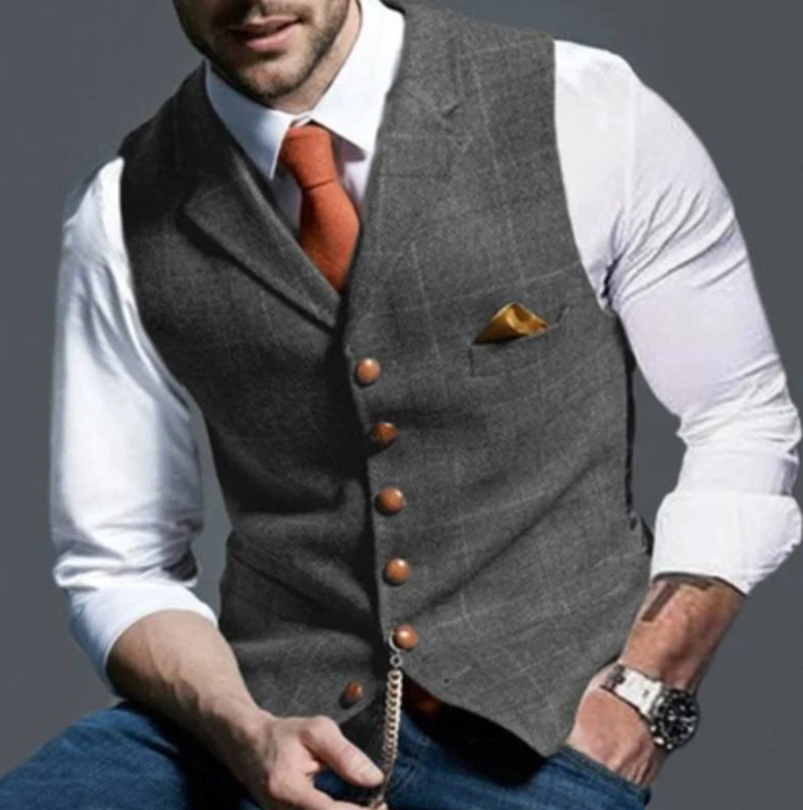 Men's Tailored Vest Shawl Lapel Button-Front Waistcoat with Chest Pocket