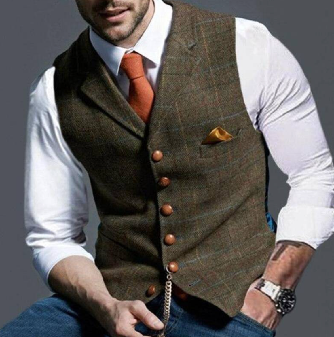 Men's Tailored Vest Shawl Lapel Button-Front Waistcoat with Chest Pocket