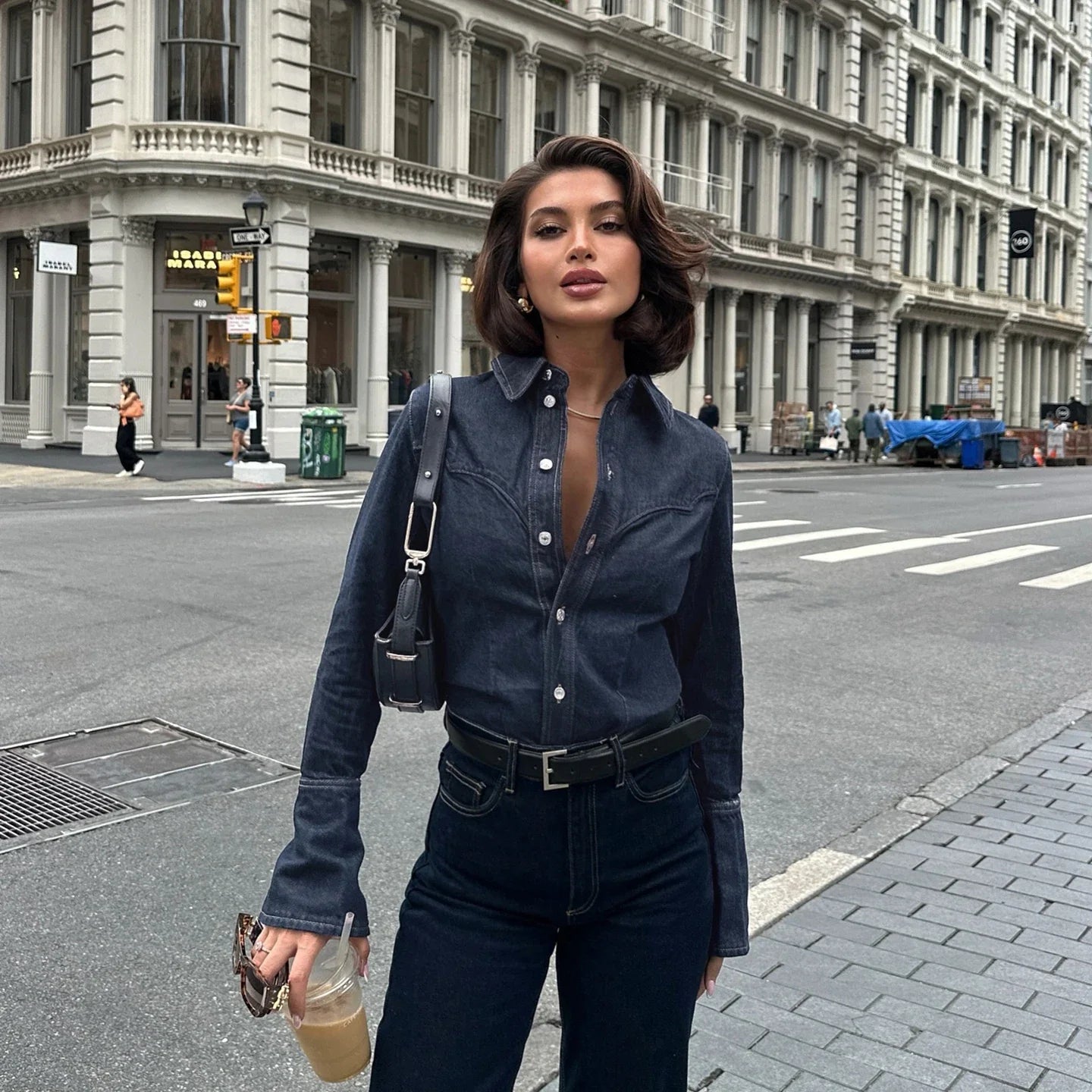 Women’s Washed Denim Shirt with Button Front