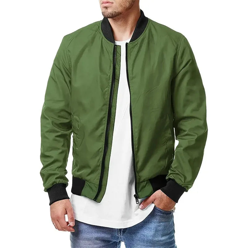 Men's Lightweight Bomber Jacket Stand Collar Zip-Up Baseball Style Casual Coat
