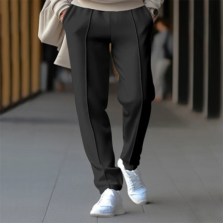Men's Pleated Jogger Pants Elastic Waist Drawstring Ankle Cuff Casual Trousers