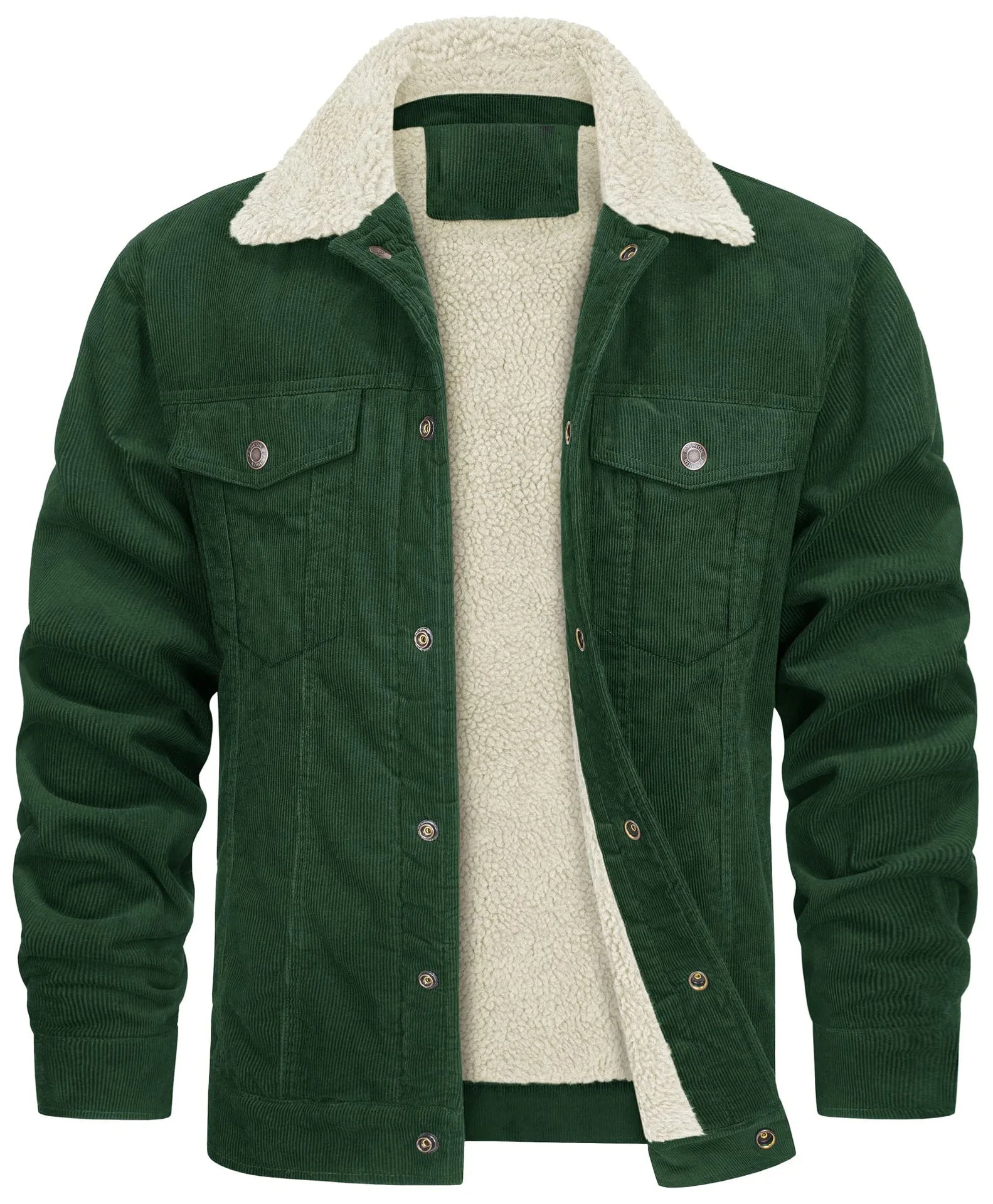 Men's Corduroy Sherpa-Lined Trucker Jacket Fur Collar Long Sleeve Button-Up Coat