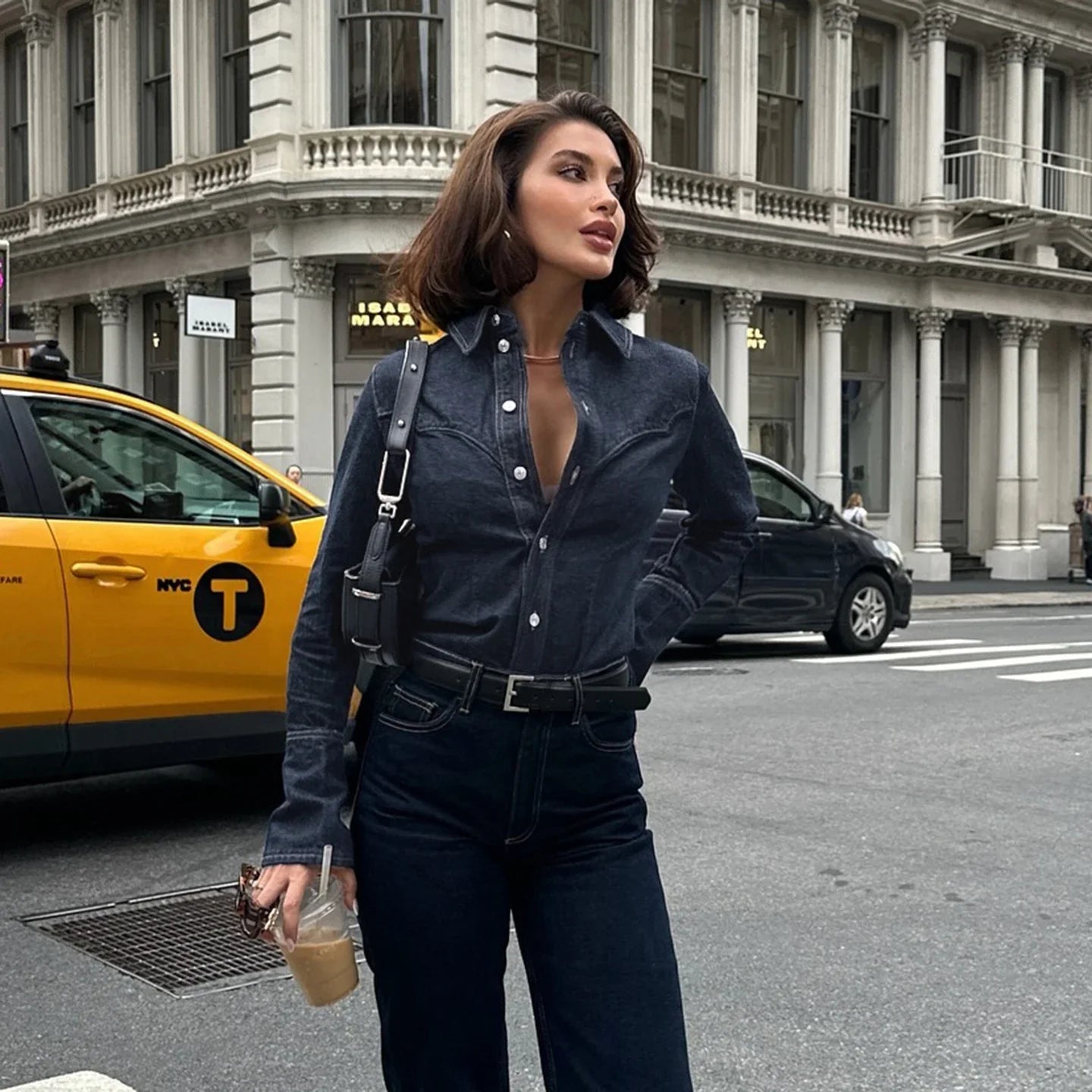 Women’s Washed Denim Shirt with Button Front