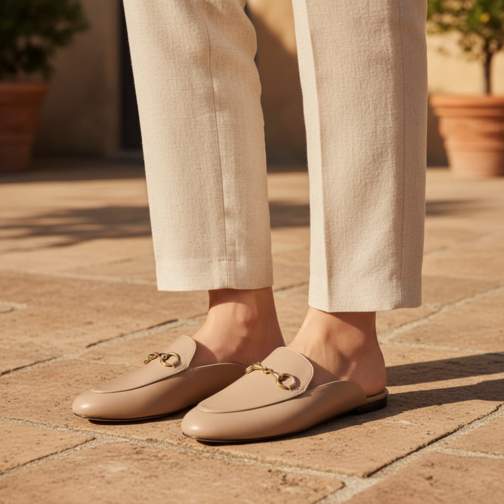 Women’s Slip-On Loafers with Gold Horsebit Detail