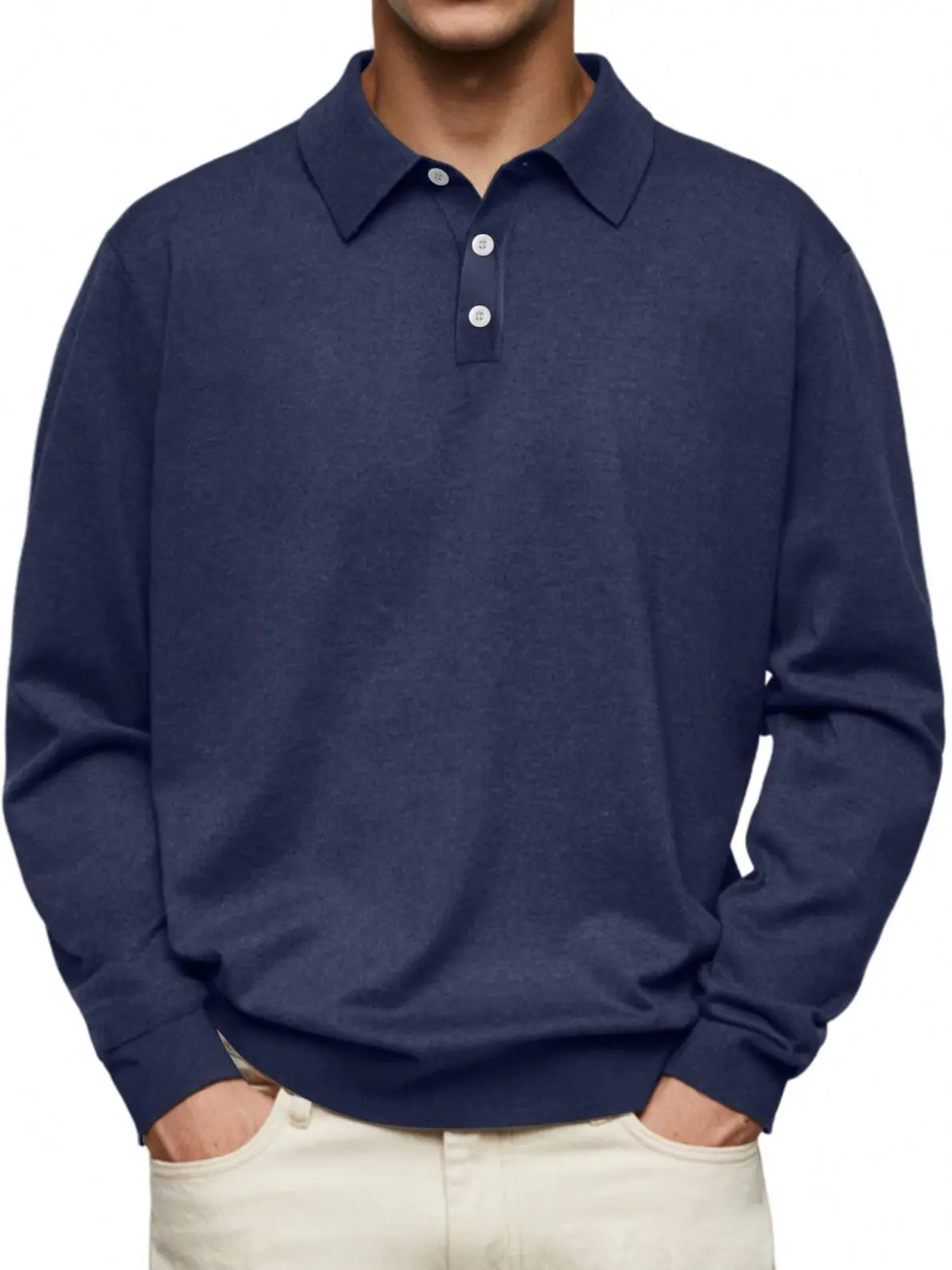 Men's Polo Collar Pullover Sweater Slim Fit Button Placket Long Sleeve Knit Top