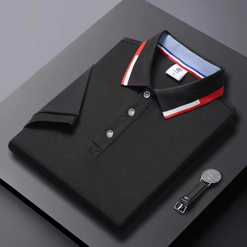 Men's Quick-Dry Polo Shirt Striped Collar Short Sleeve Solid Color Sport Golf Top