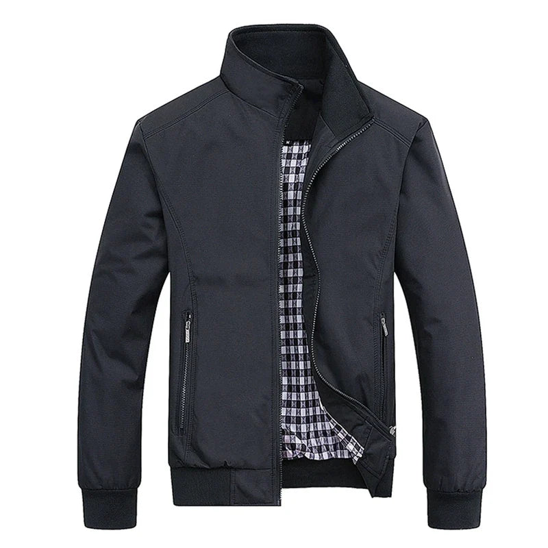 Men's Bomber Jacket Stand Collar Full Zip Textured Ribbed Cuffs