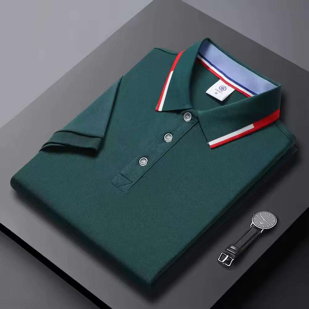 Men's Quick-Dry Polo Shirt Striped Collar Short Sleeve Solid Color Sport Golf Top