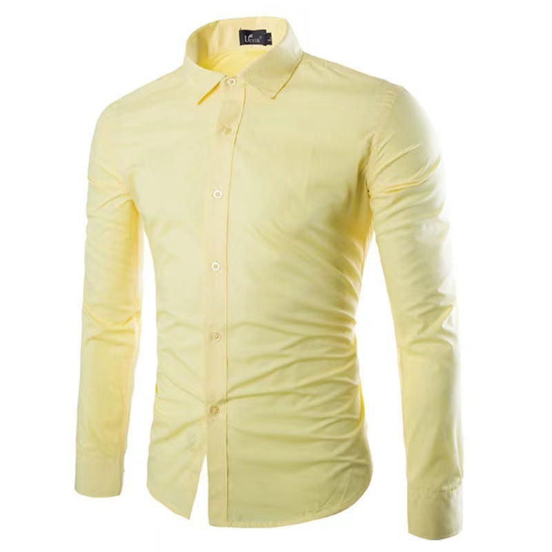 Men's Shirt Cotton Slim Fit Wrinkle Resistant Long Sleeve