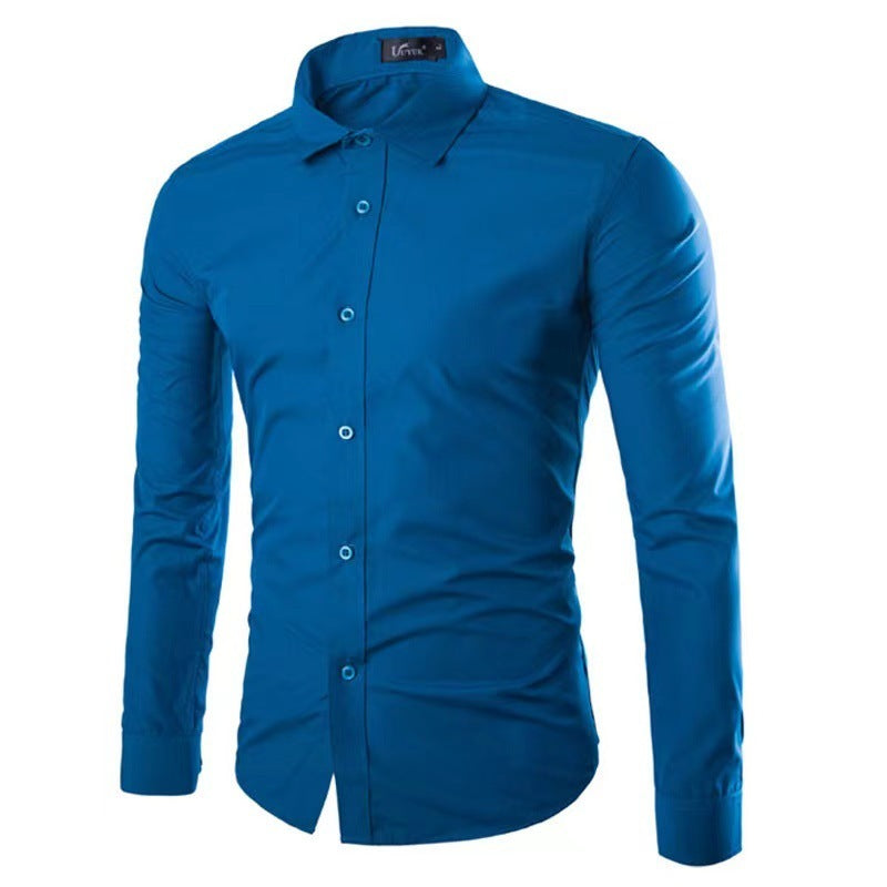 Men's Shirt Cotton Slim Fit Wrinkle Resistant Long Sleeve