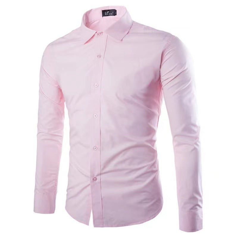 Men's Shirt Cotton Slim Fit Wrinkle Resistant Long Sleeve