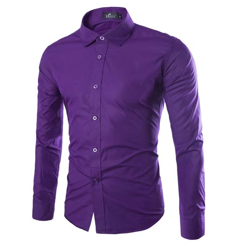 Men's Shirt Cotton Slim Fit Wrinkle Resistant Long Sleeve