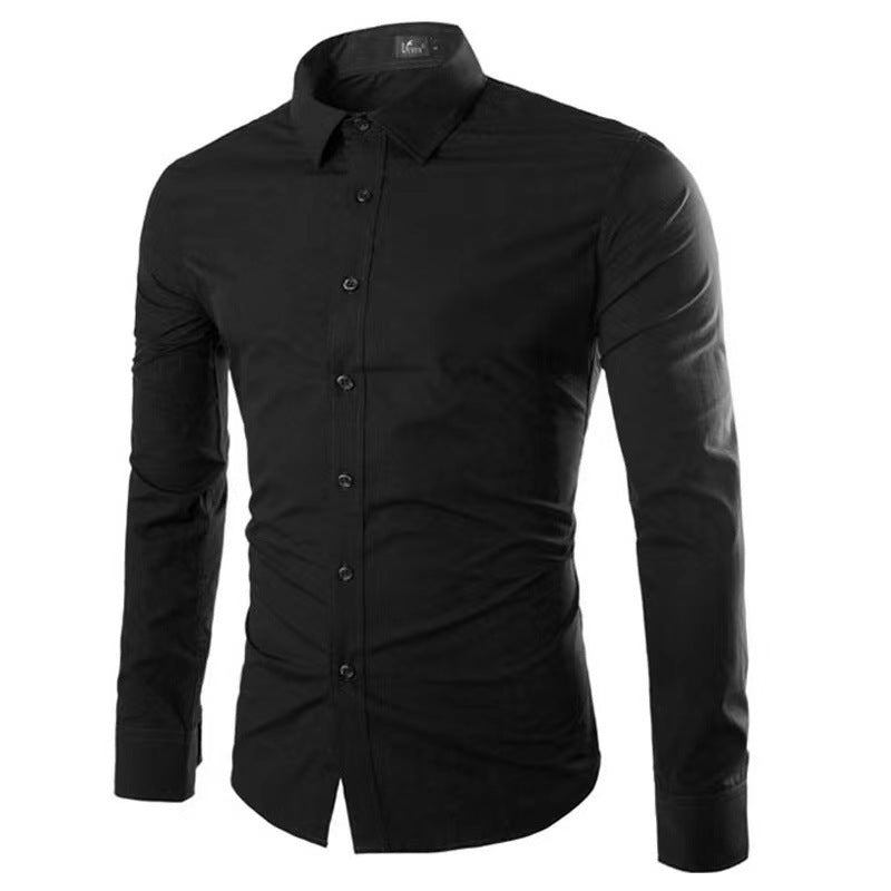 Men's Shirt Cotton Slim Fit Wrinkle Resistant Long Sleeve