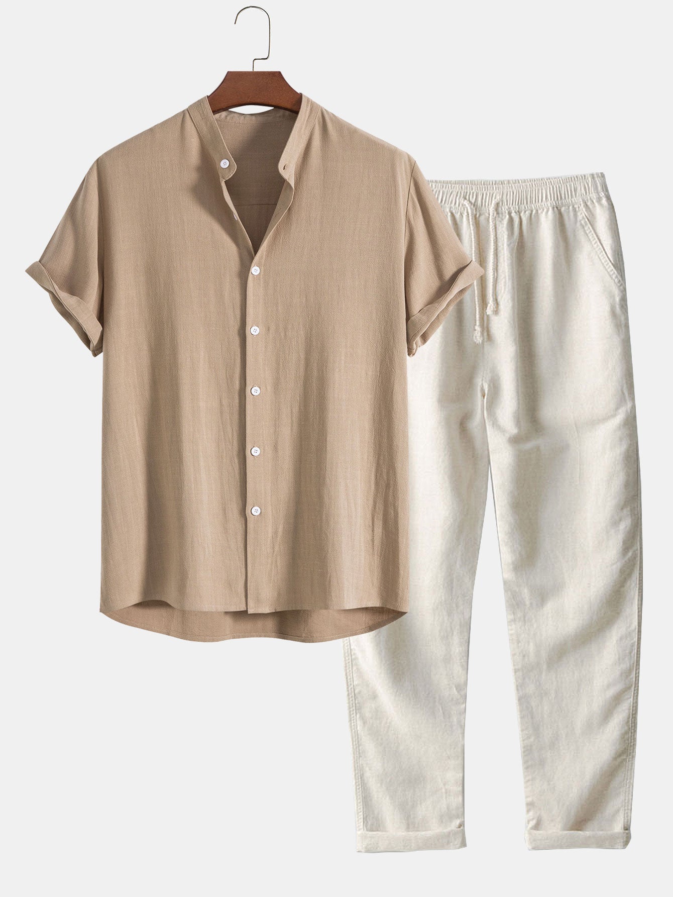 Men's Shirt Linen Trousers Set Drawstring Two Piece
