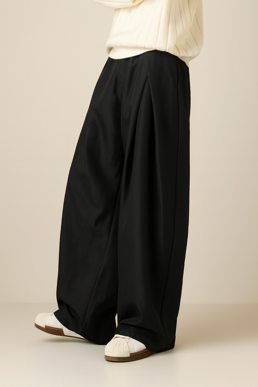 Men's Wide Leg Trousers Woven Fabric High Waist Pleated Front