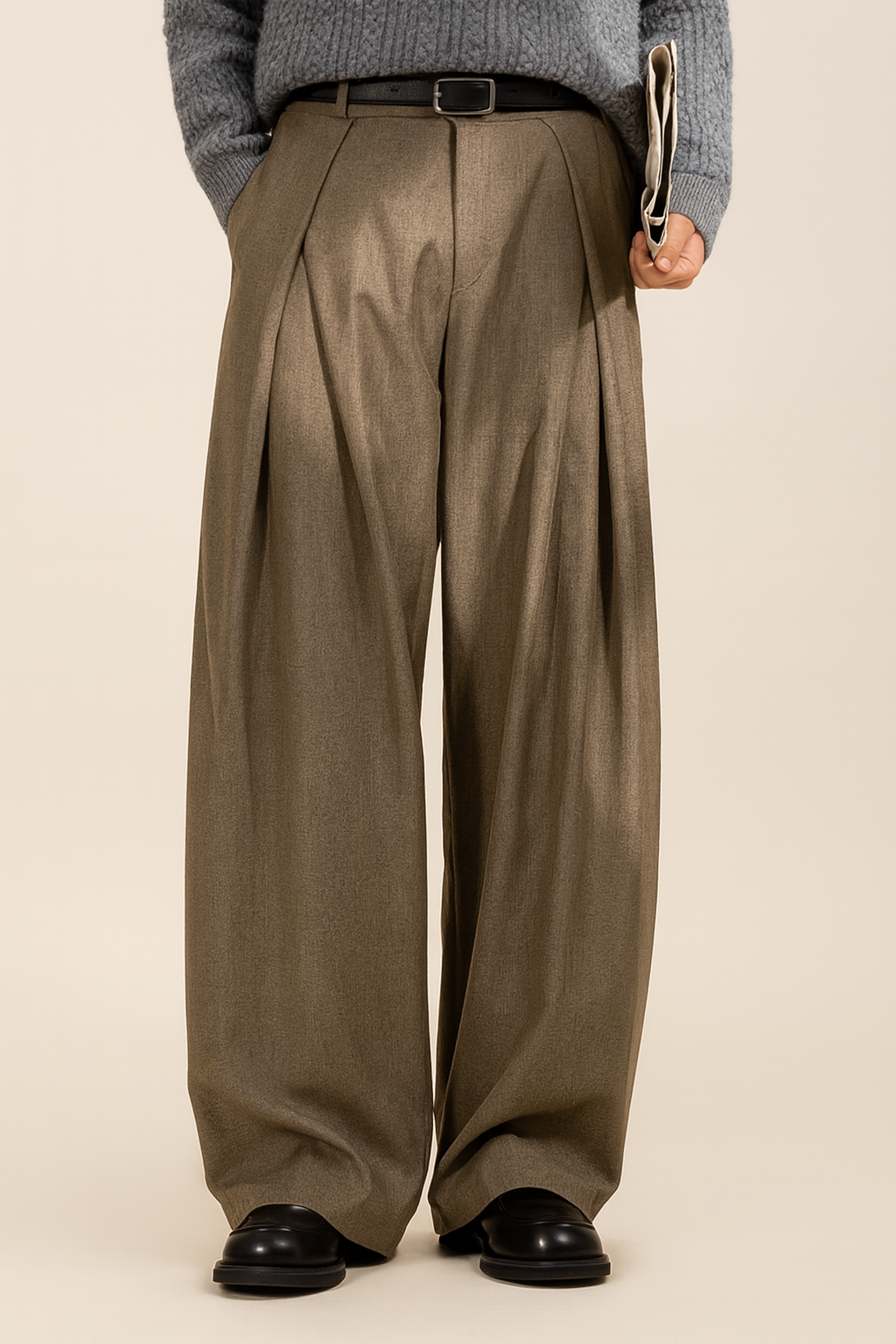 Men's Wide Leg Trousers Woven Fabric High Waist Pleated Front