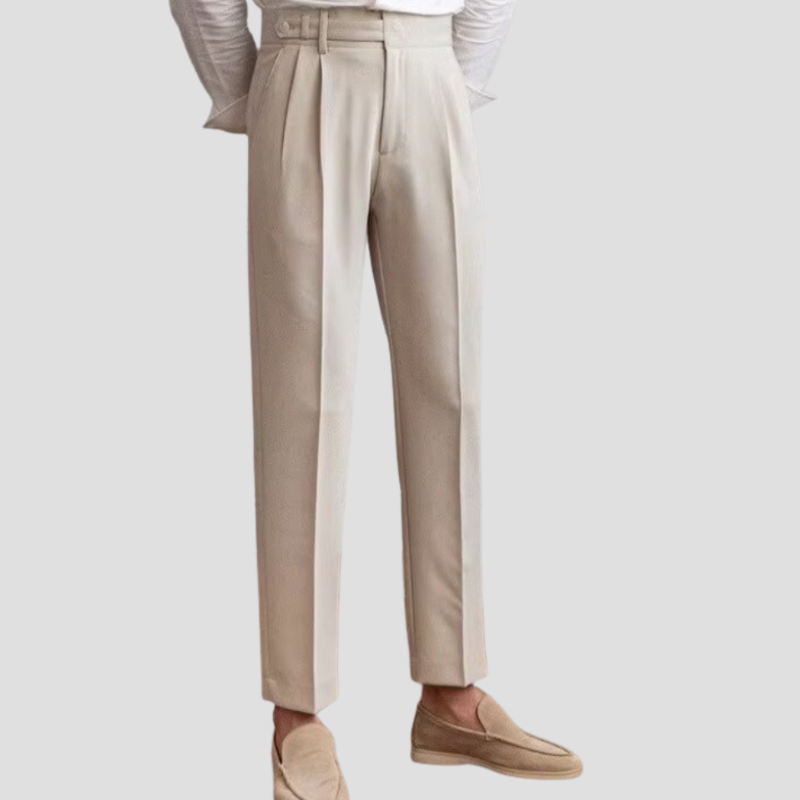 Men's Slim Fit Trousers Woven Fabric Pleated Front
