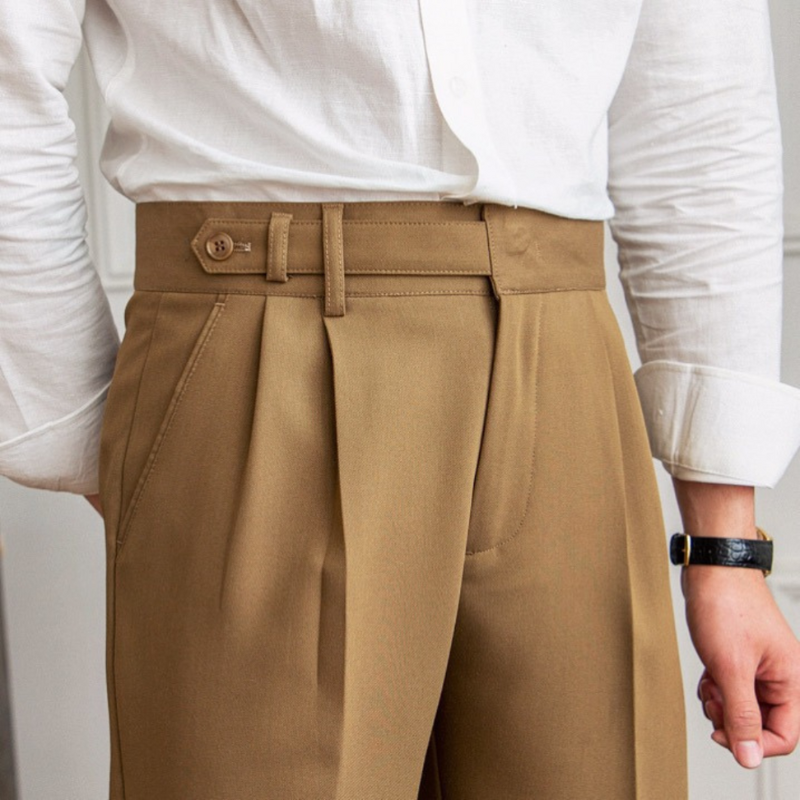 Men's Slim Fit Trousers Woven Fabric Pleated Front