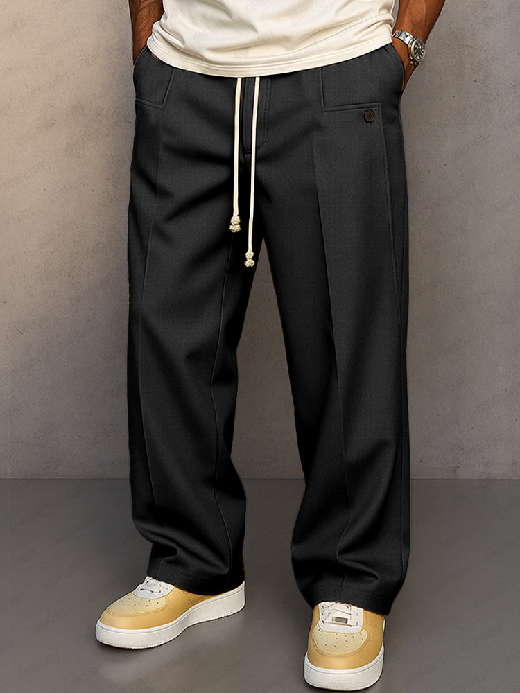 Men's Relaxed Fit Trousers Woven Fabric Elasticated Drawstring Waist