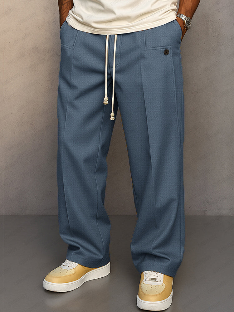 Men's Relaxed Fit Trousers Woven Fabric Elasticated Drawstring Waist