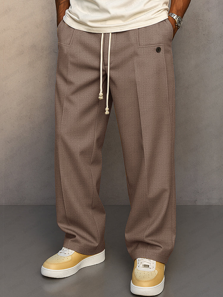 Men's Relaxed Fit Trousers Woven Fabric Elasticated Drawstring Waist