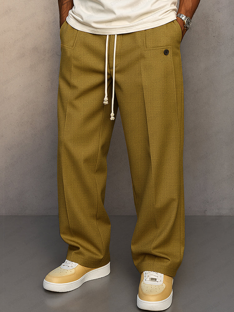 Men's Relaxed Fit Trousers Woven Fabric Elasticated Drawstring Waist