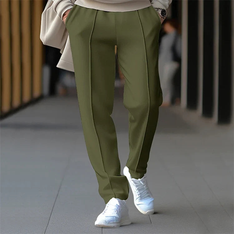 Men's Pleated Jogger Pants Elastic Waist Drawstring Ankle Cuff Casual Trousers