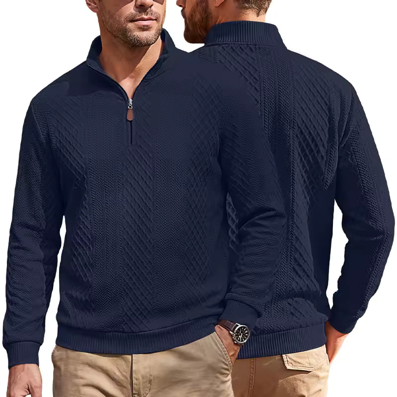 Men's Half Zip Textured Sweater Argyle Jacquard Long Sleeve Casual Pullover
