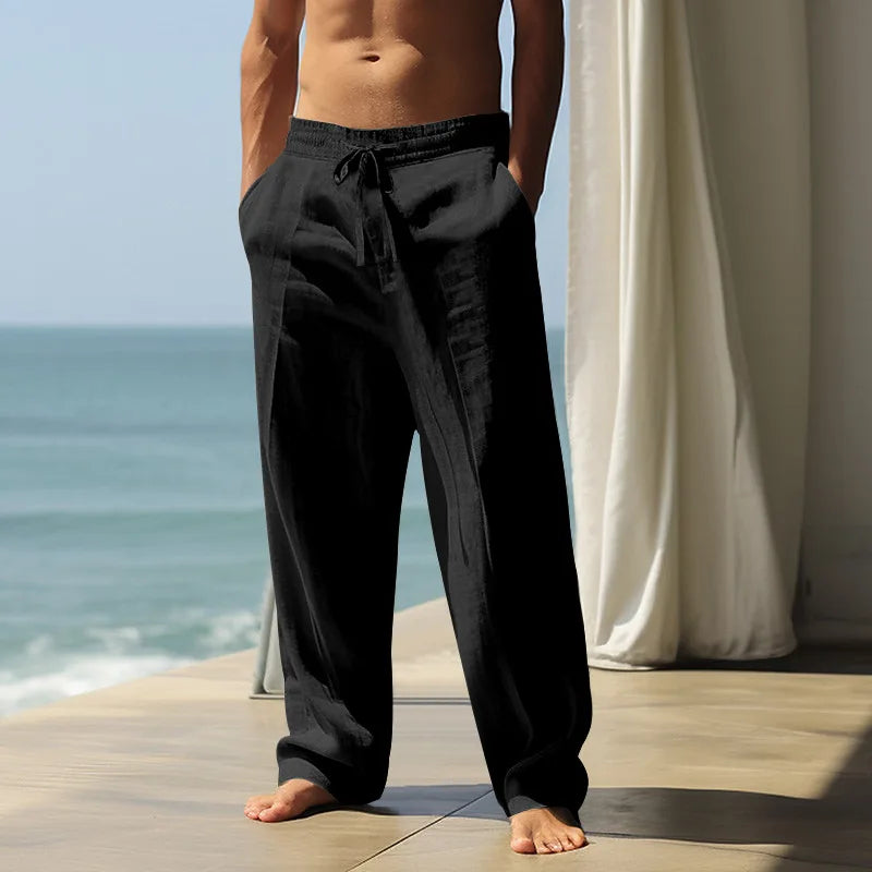 Men’s Linen-Cotton Lightweight Trousers with Elastic Waist