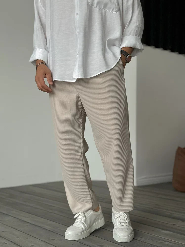 Men's Straight Leg Trousers Ribbed Fabric Elastic Waist
