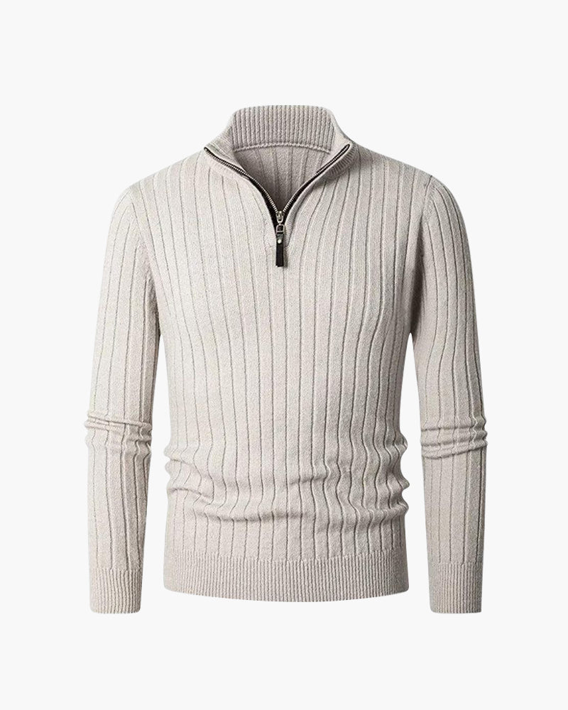 Sweater Half Zip High Mock Collar Ribbed Cuffs
