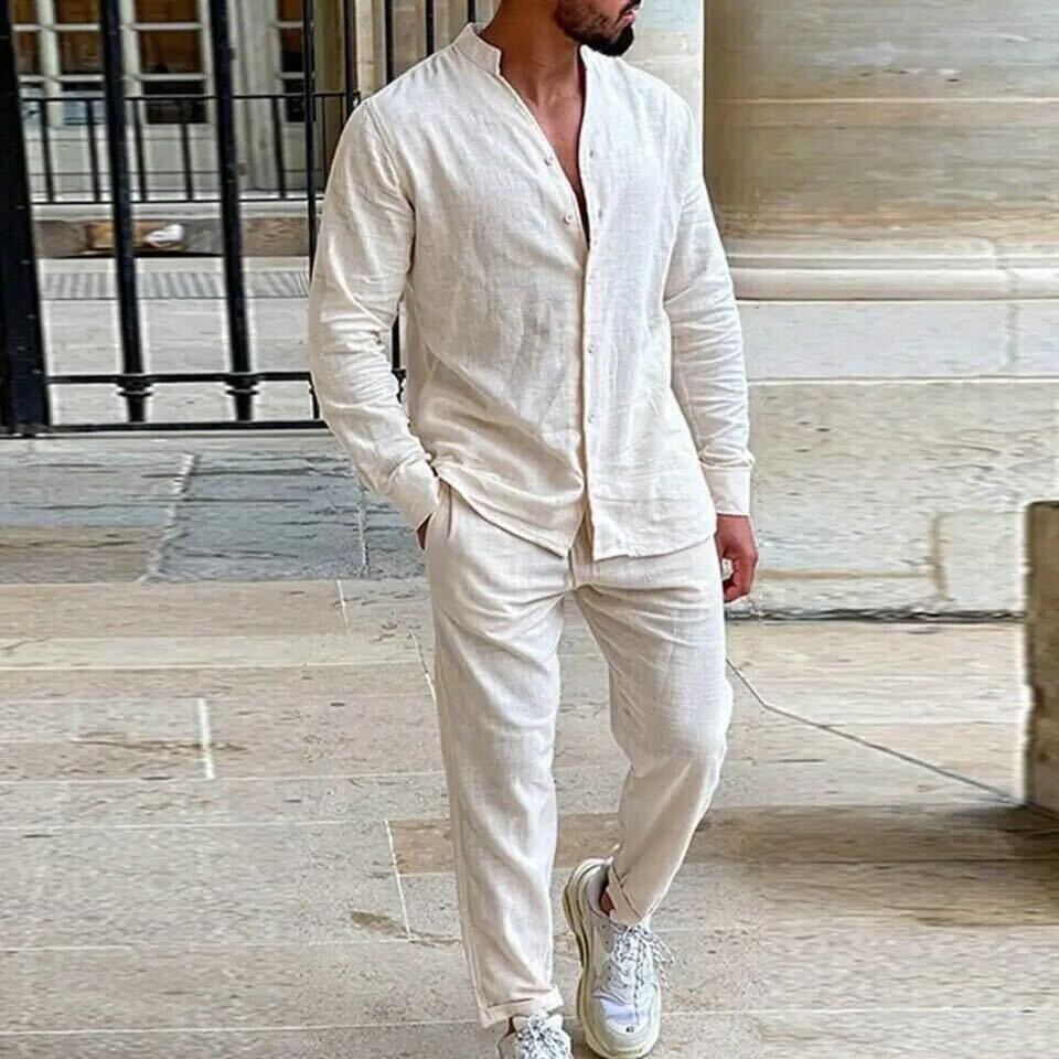 Men's Linen Shirt Trousers Set Relaxed Fit