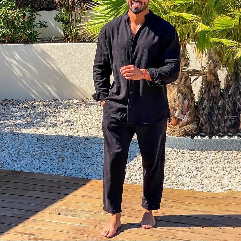 Men's Linen Shirt Trousers Set Relaxed Fit