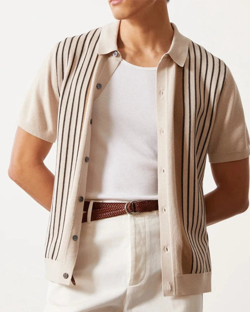 Polo Shirt Knit Striped Short Sleeve Structured Collar