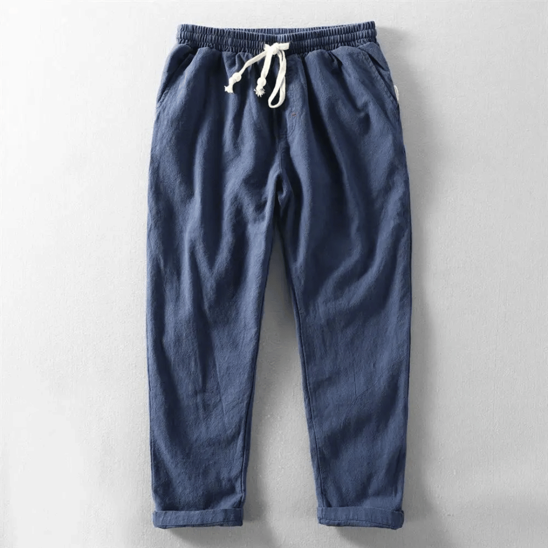 Men's Linen Trousers Elasticated Drawstring Waist Tapered Fit