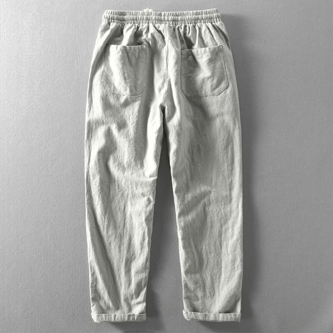 Men's Linen Trousers Elasticated Drawstring Waist Tapered Fit
