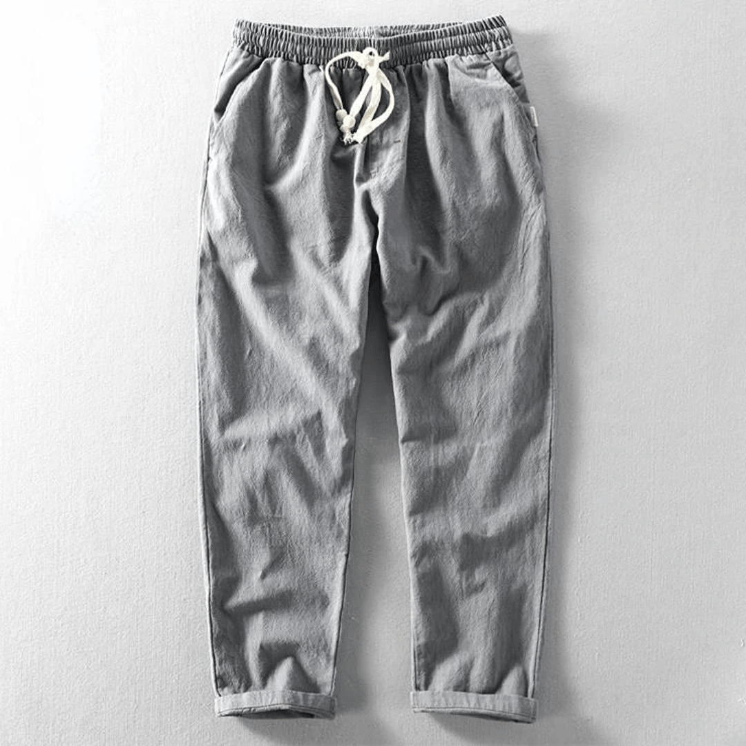 Men's Linen Trousers Elasticated Drawstring Waist Tapered Fit