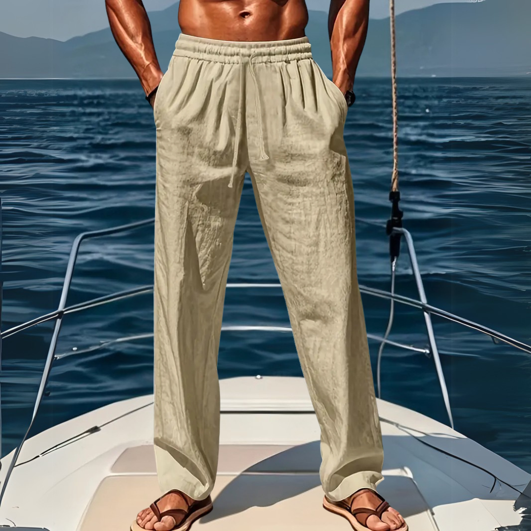 Men's Wide Fit Linen Trousers Breathable Fabric Relaxed Leg