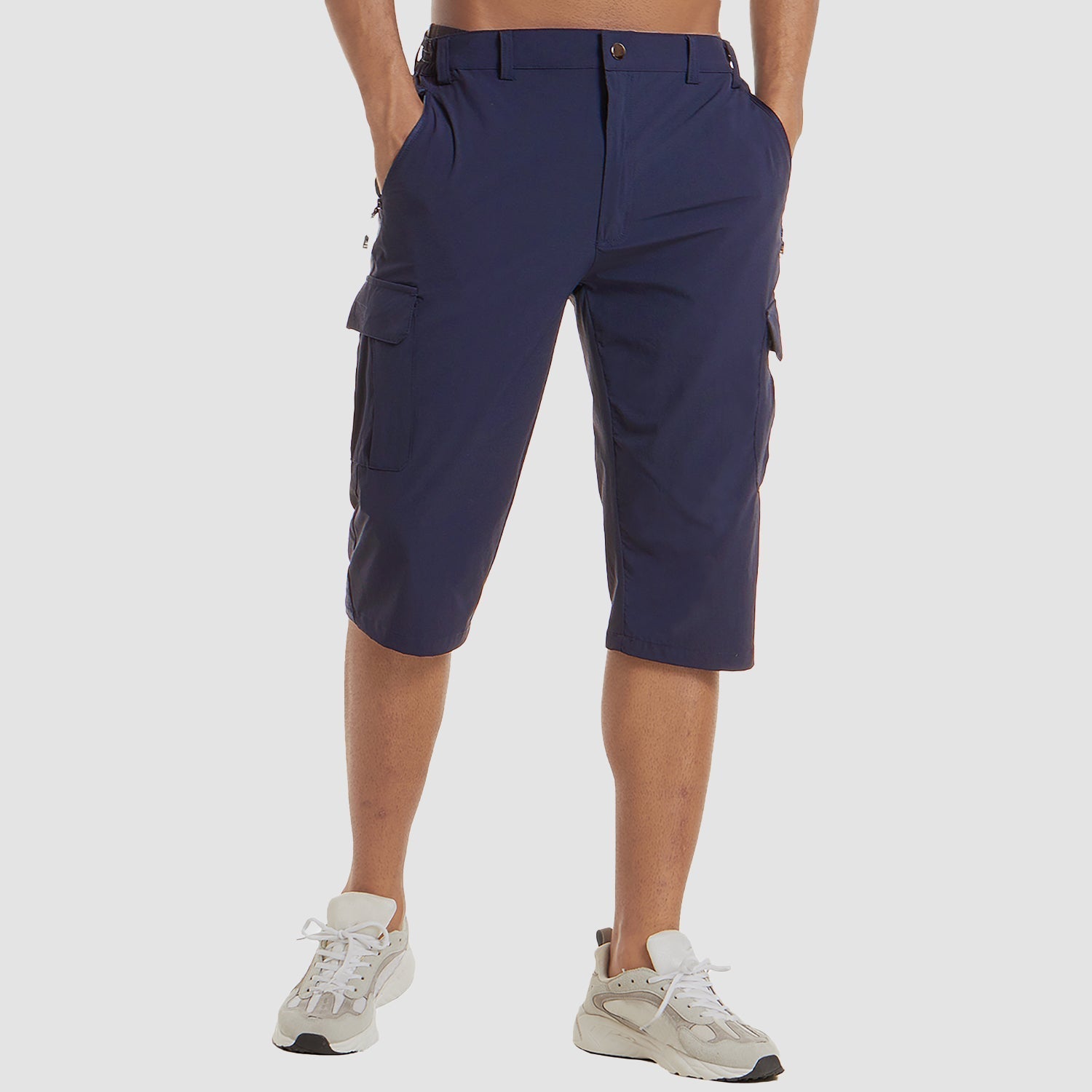Shorts cargo pour hommes en mélange de coton, coupe décontractée, longueur genou, poche passepoilée, décontracté