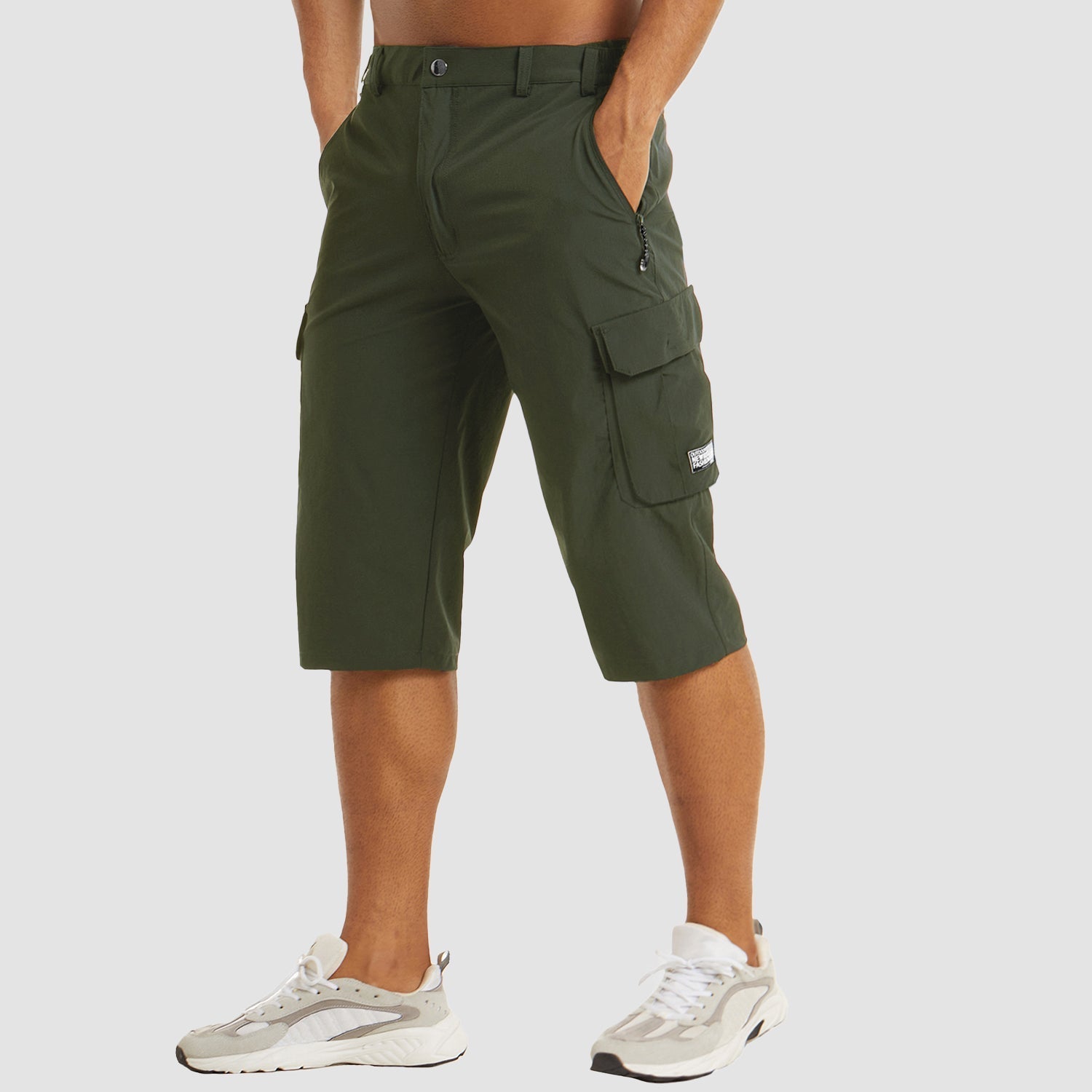 Shorts cargo pour hommes en mélange de coton, coupe décontractée, longueur genou, poche passepoilée, décontracté