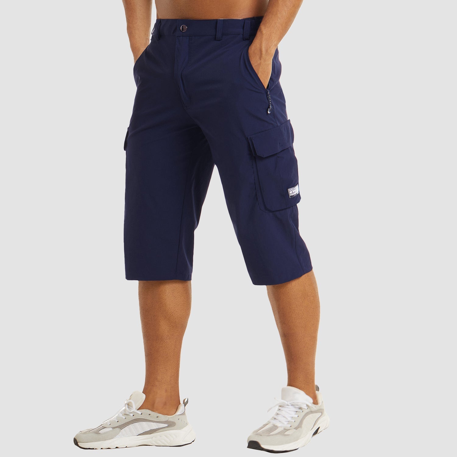 Shorts cargo pour hommes en mélange de coton, coupe décontractée, longueur genou, poche passepoilée, décontracté