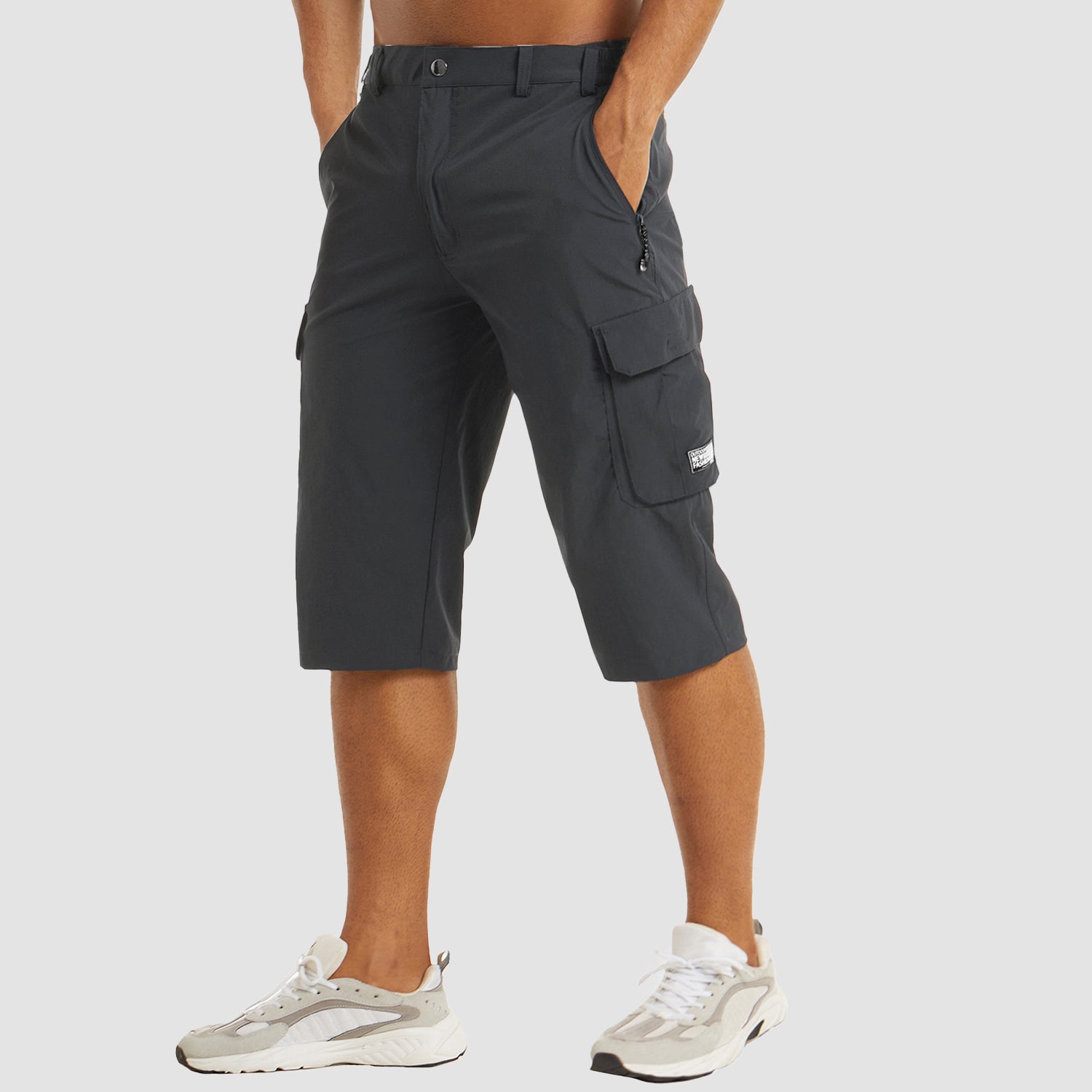 Shorts cargo pour hommes en mélange de coton, coupe décontractée, longueur genou, poche passepoilée, décontracté