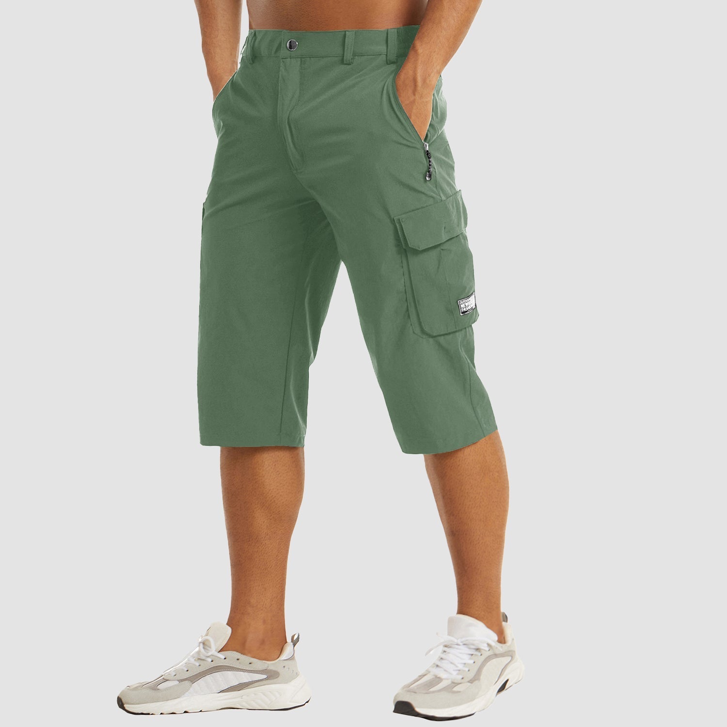 Shorts cargo pour hommes en mélange de coton, coupe décontractée, longueur genou, poche passepoilée, décontracté