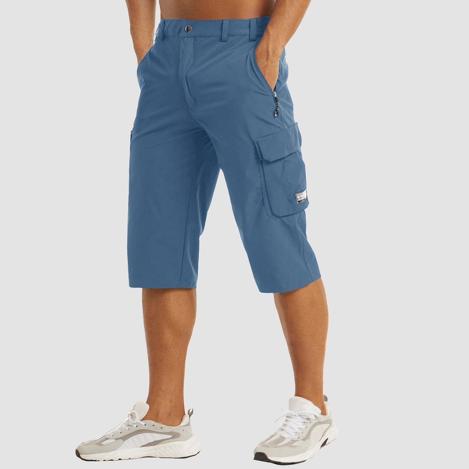 Shorts cargo pour hommes en mélange de coton, coupe décontractée, longueur genou, poche passepoilée, décontracté