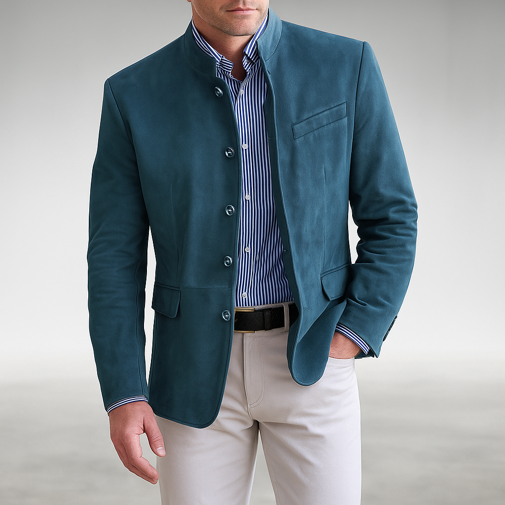 Men's Textured Blazer Stand Collar Button Front Casual Wear