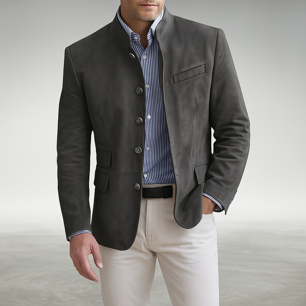 Men's Textured Blazer Stand Collar Button Front Casual Wear
