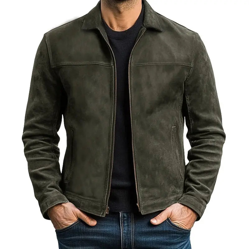 Jacket Suede Zip Up Trucker Side Pockets