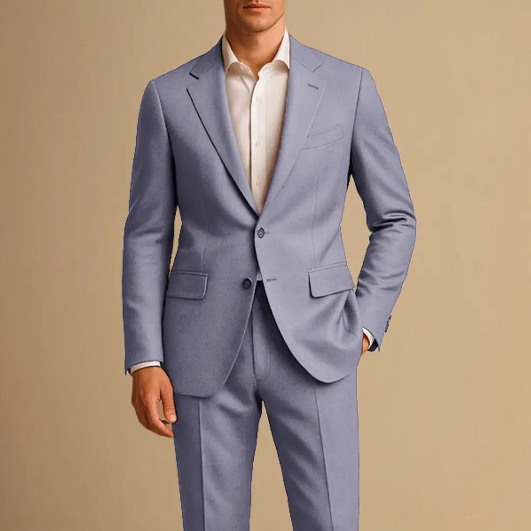 Single Breasted Suit Set Men Woven Fabric Slim Fit Notch Lapel Tapered Trouser